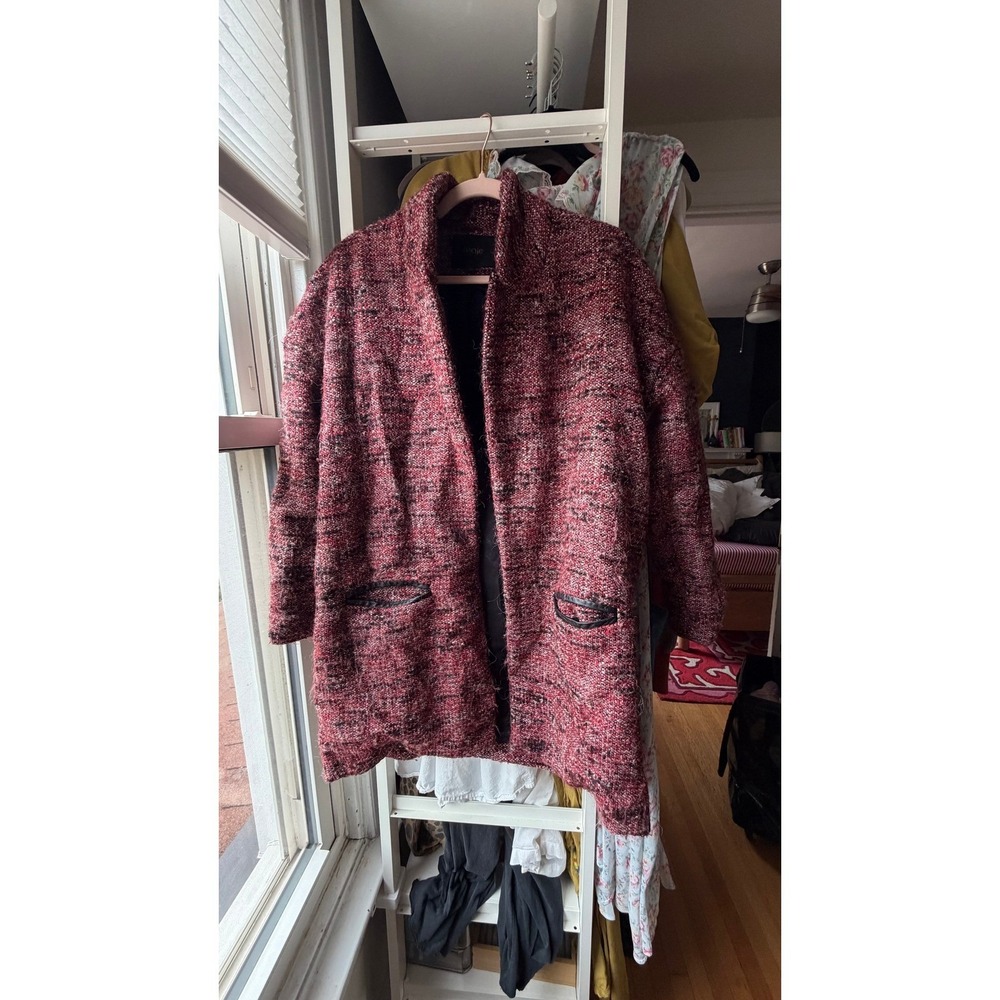 Maje Tweed Coat Womens 38 Red H11JORDAN Wool Alpaca Blend Shawl Collar Jacket